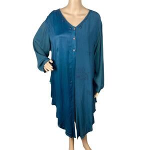 NWT Vintage Tienda Ho Teal Mirror Embroidery Asymmetric Tunic One Size Lagenlook